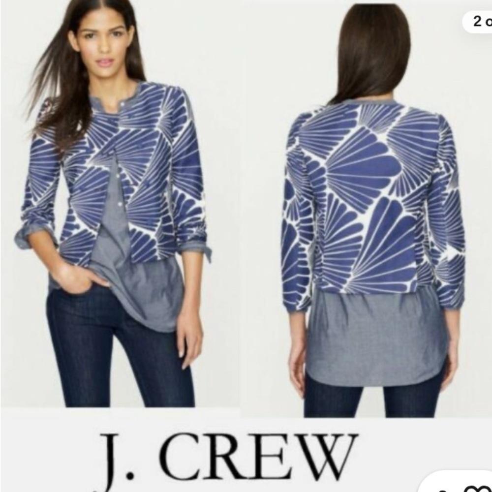 J.Crew blue white fanfare blazer separate double breasted jacket size 2
